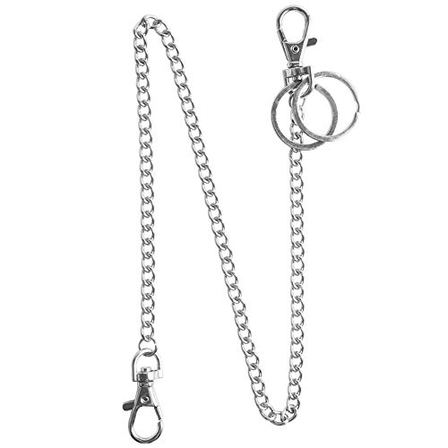 Teskyer Wallet Chain, Silver Keychain with Both Ends Lobster Clasps and Extra Rings for Keys, Wallet, Jeans Pants, Belt Loop, Purse Handbag Silver