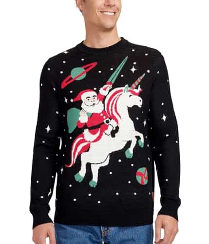 Tipsy Elves Ugly Christmas Sweater for Men from Featuring Santa Unicorn Size X Large