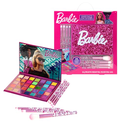 Townley Girl Barbie ell Eyeshadow Palette, Shimmery and Opaque Colors, Pigmented Blendable, Application Brushes Non Toxic +, Perfect for Parties, Sleepovers & Makeovers