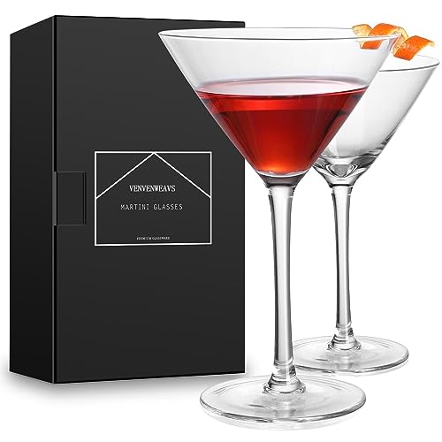 VENVENWEAVS Martini Glasses Set of ,Hand blown OZ Crystal Cocktail Glasses for Espresso Martini,Cosmopolitan,Manhattan,Gimlet,Home Bar,Cocktail Party,Stemless Martini Glassware Gift Set