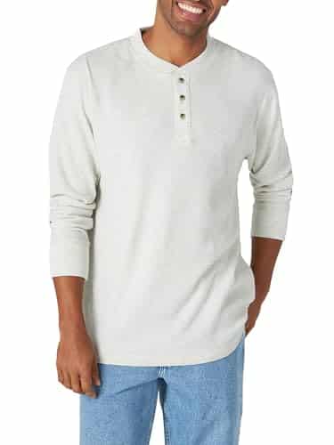 Wrangler Authentics Men's Long Sleeve Waffle Henley, Off White, X Large