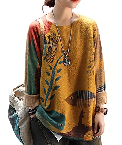 YESNO Women Sweater Graphic Oversized Pullover Sweaters Casual Loose Long Sleeve Knit Tops L SCR