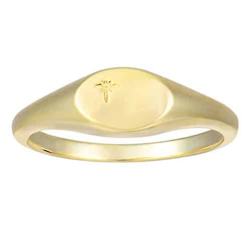 espere K Gold Plated Tiny Signet Ring Oval Pinky Stacking Ring North Star Dainty Gold Rings for Women