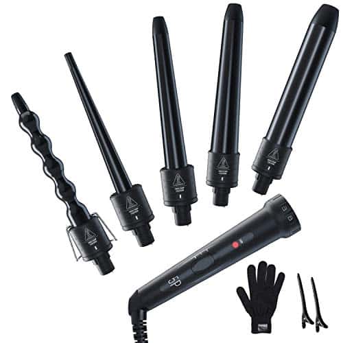 in Curling Iron Wand Set Ohuhu Curling Wand Pcs to Inch Interchangeable Ceramic Barrel with Heat Protective Glove Clips Dual Voltage Hair Curler for Girls Women Christmas Gift Black