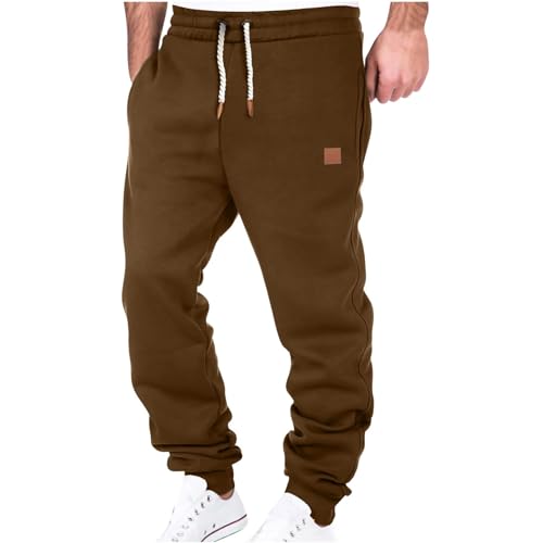 symoid Cyber of Monday Deals Baggy Sweatpants Mens Sweatpants with Pockets Casual Drawstring Elastic Waist Jogger Pants Tapered Sweatpant Hiking Outerwear S Brown