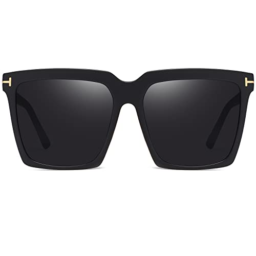 AIEYEZO Oversized Square Sunglasses for Women Men Fashion Big Frame Shades Outdoor Sports Driving Sunnies UVProtection (Matte BlackGrey)