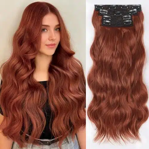 ALXNAN Hair Extensions, PCS Clip in Hair Extensions, Inches Cowboy Copper Long Wavy Natural Soft Synthetic Hairpieces for Women