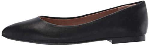 Amazon Essentials Women's Pointed Toe Ballet Flat, Black Faux Leather,