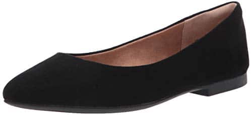 Amazon Essentials Women's Pointed Toe Ballet Flat, Black Microsuede,