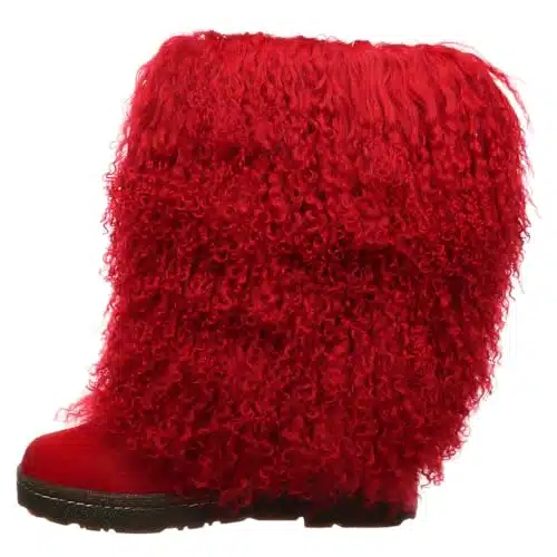 BEARPAW Women's Boetis Red  Women's Boot Natural Fur  Women's Slip On Boot  Comfortable Winter Boot