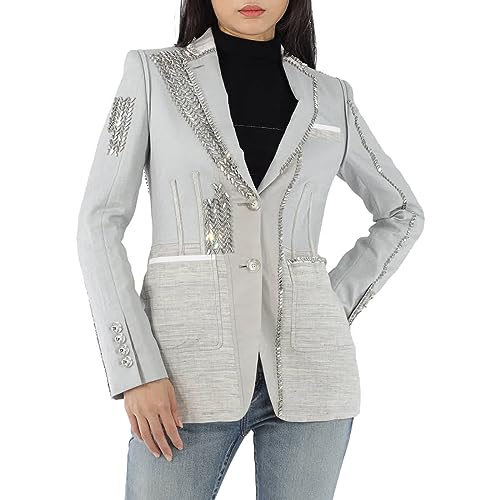 BURBERRY Ladies Grey Melange Technical Linen Blazer with Crystal Embroidery, Brand (US )