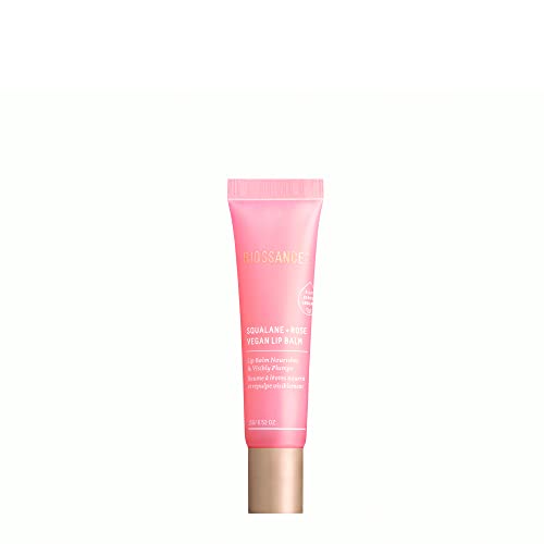 Biossance Squalane + Rose Vegan Lip Balm. Made with Hyaluronic Acid and Ceramides to Plump and Hydrate Dry Lips. Long Lasting and Petroleum Free (ounces)