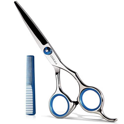 COOLALA Stainless Steel Hair Cutting Scissors Inch Hairdressing Razor Shears Professional Salon Barber Haircut Scissors, One Comb Included, Home Use for Man Woman Adults Kids 