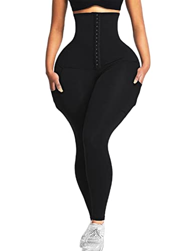 CROSSCorset Postpartum Compression Waist Trainer Corset Leggings for Women with Pockets High Waist Tummy Control Shapewear Faja Sculpting Training Workout Leggings Pants for W