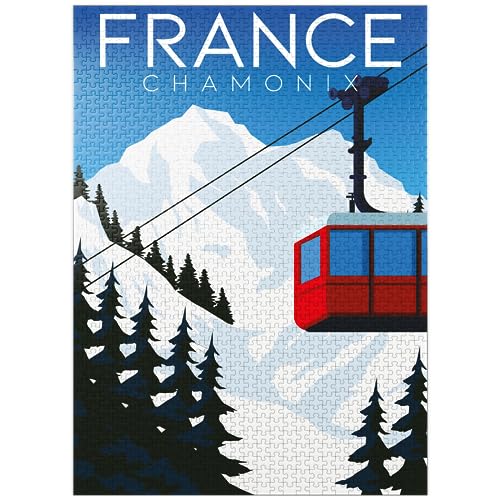 Chamonix France Art Deco Style Vintage Poster Illustration   Premium Piece Jigsaw Puzzle for Adults