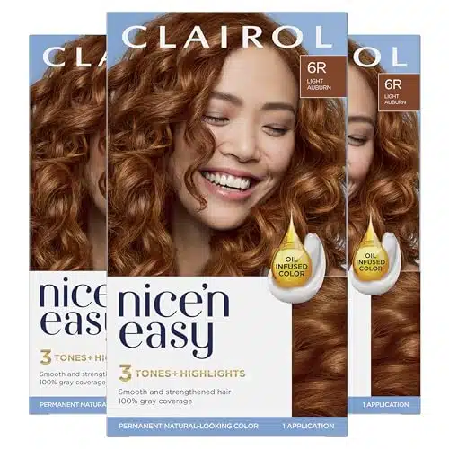 Clairol Nice'n Easy Permanent Hair Dye, R Light Auburn Hair Color, Pack of