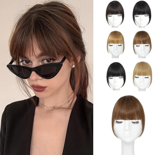 Clip In Bangs % Real Huamn Hair Bangs Clip Medium Brown Clip On Bangs Hair Extensions Fake Bangs Human Hair French Bangs Hair Clip Fringe With Temples Hairpieces Curved Bangs 