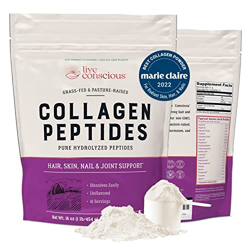 Collagen Peptides Powder   Naturally Sourced Hydrolyzed Collagen Powder   Hair, Skin, Nail, and Joint Support   Type I & III Grass Fed Collagen Supplements for Women and Men  