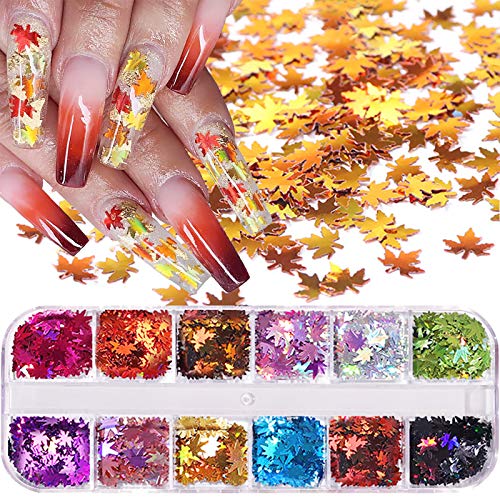 Colors Fall Leaf Glitter Nail Sequins   D Maple Leaf Holographic Nail Art Flakes Colorful Confetti Glitter Sticker Decals Manicure Nail Art Design Makeup DIY Christmas Decorat