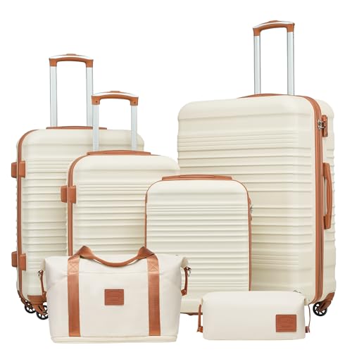Coolife Luggage Set Piece Luggage Set Carry On Suitcase Hardside Luggage with TSA Lock Spinner Wheels(White, piece set)