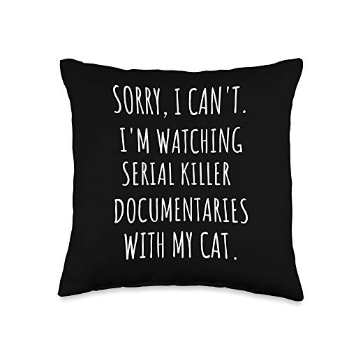 Crazy Cat Lady and True Crime Fan Gift Serial Killer Documentaries with My Cat True Crime Gift Throw Pillow, x, Multicolor