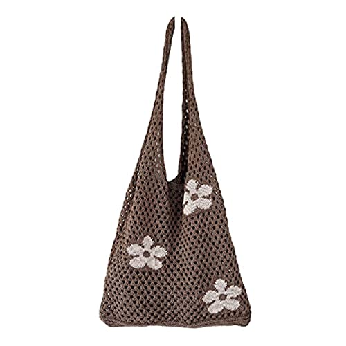 Crochet Tote Bag Fairycore Hobo Bag for Women Fairy Grunge Aesthetic Tote Bag Fairy Grunge Accessories (Brown) One Size