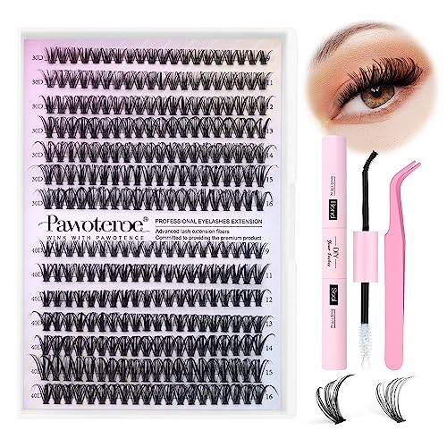 DIY Lash Extension Kit pcs Individual Lashes Cluster D Curl Eyelash Extension Kit D D mm Lash Clusters with Lash Bond and Seal and Lash Applicator for Self Use (D&D D IX KIT)