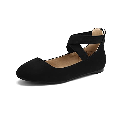DREAM PAIRS Women's Sole_Stretchy Black Fashion Elastic Ankle Straps Flats Shoes  US