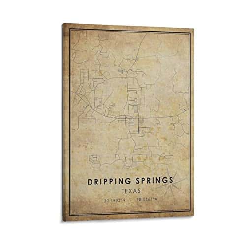 Dripping Springs Map Texas Map Art Dripping Springs City Road Map Poster Decorative Painting Canvas Wall Art Living Room Posters Bedroom Painting xinch(xcm)