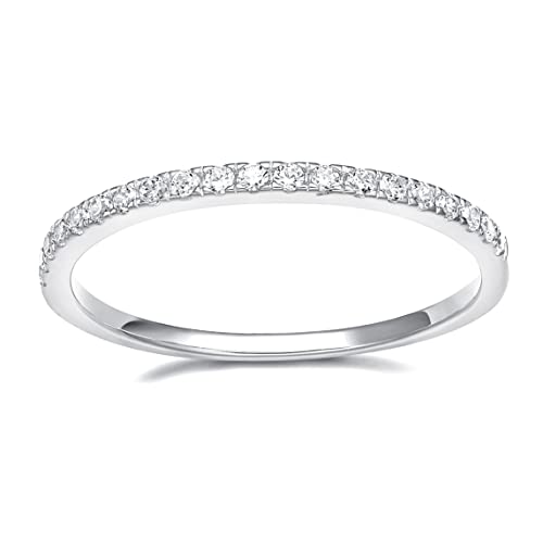 EAMTI mm K White Gold Plated Wedding Band Cubic Zirconia Half Eternity Stackable Engagement Ring