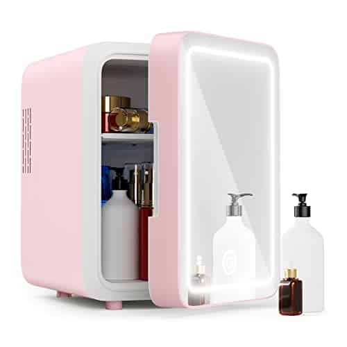 Easy Take Skincare Fridge   Mini Fridge with Dimmable LED Mirror (LiterCan), Cooler and Warmer, for Refrigerating Makeup, Skincare and Food, Mini Fridge for Bedroom, Office and Car