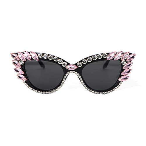 FUPRECIOUS Retro Cateye Sunglasses for Women UVProtection Cat Eye bling rhinestone Sun Glasses (pink)