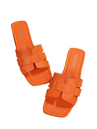 GORGLITTER Flat H Band Slide Sandal Cut Out Comfort Slip on Shoes Orange CN