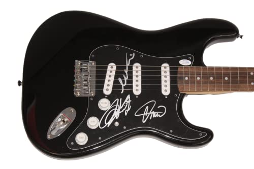 GRETA VAN FLEET BAND (X) SIGNED AUTOGRAPH FULL SIZE BLACK FENDER STRATOCASTER ELECTRIC GUITAR W AUTOGRAPHCOA ACOA AUTHENTICATION   SIGNED BY JAKE KISZKA, JOSH KISZKA & SAM KIS