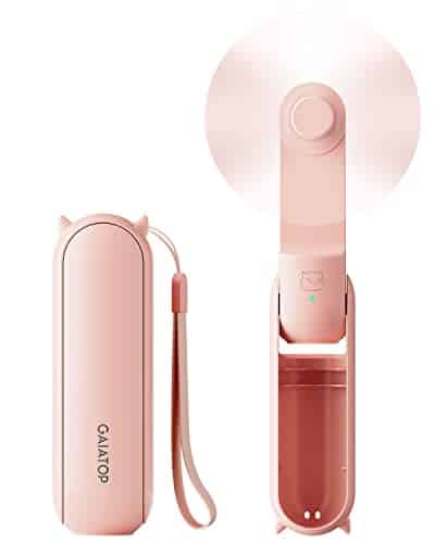 Gaiatop Portable Handheld Fan, Foldable Small Fan, Mini Hand Held Fan with USB Rechargeable mAh Battery, Eyelash Fan for Girls, Travel For Women, Outdoor, Pink