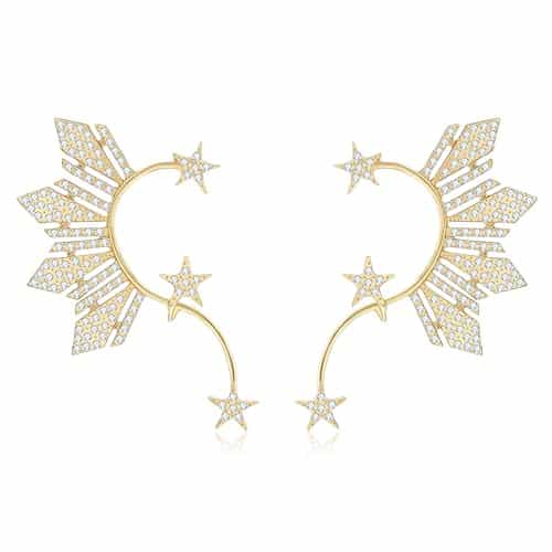 Gold Rhinestone ELf Cuffs Star Statement Earrings for Women Girls