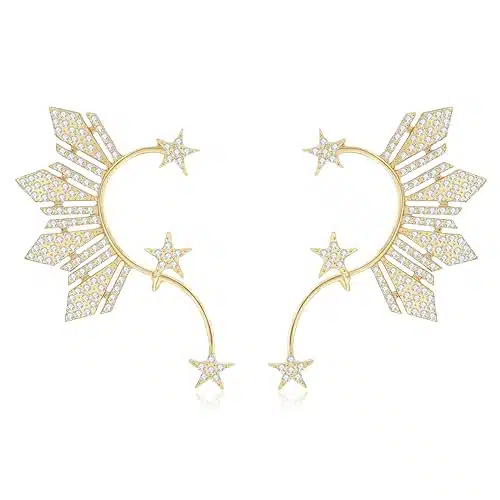 Gold Rhinestone ELf Cuffs Star Statement Earrings for Women Girls