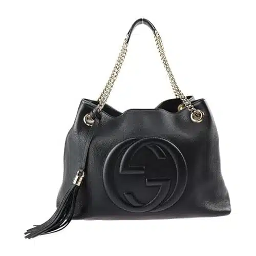 Gucci Soho Tote Bag, Black, Leather, Women's, Interlocking G, Fringe, Black