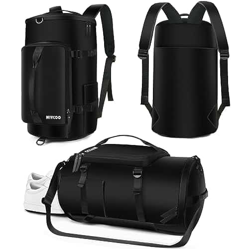 Gym Bag for Men and Women Sports Duffle bag Travel Backpack Weekender Overnight Bag with Shoes Compartment Black   MIYCOO