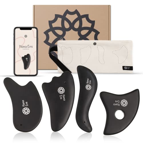 Hana Emi Gua Sha Facial Tools (Set of )   Large Bian Stone Guasha Tool for Face and Body   Gua Sha Stone for Glowing Massage   Gua Sha Body Tool and Massage Set for Daily Skin