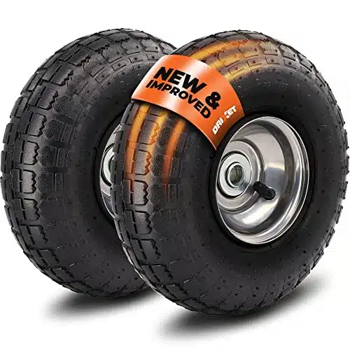 Heavy Duty .Tire   Dolly Wheels and Hand Truck Wheels Replacement   Tire and Wheel for Cart, Generator, Lawn Mower, Garden Wagon. Axle Borehole (Pack) RamPro