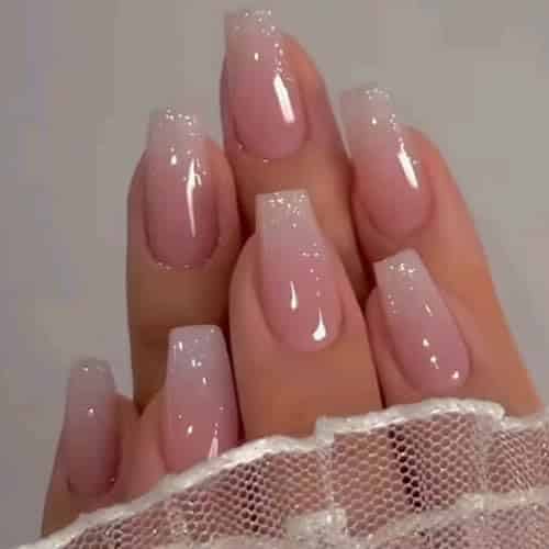 Hkanlre Bling Coffin Press on Nails Fake Nails Tips Full Cover Medium False Gradient Nails for Women and Girls PCS (Coffin pink)