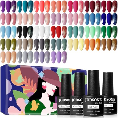 JODSONE PCS Gel Nail Polish Set Colors Gel Polish Kit Base Coat Glossy Matte and Glitter Top Coat Nail Polish Set Green Blue Red Pink Collection Gifts for Women