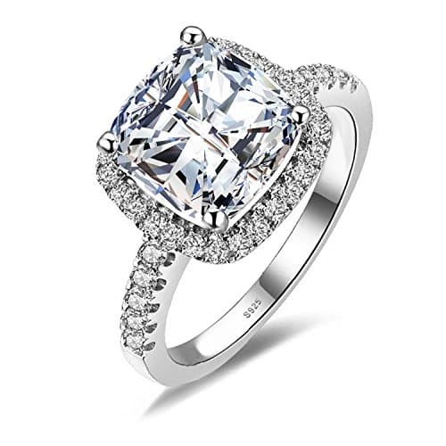 JewelryPalace ct Cushion Cut Halo Engagement Rings for Women, K Gold Plated Sterling Silver Cubic Zirconia Love Promise Rings for Her, Anniversary Solitaire CZ Simulated Diamond Ring