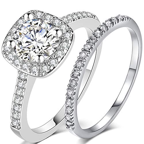 Jude Jewelers Silver Rose Gold Carat Wedding Engagement Eternity Bridal Ring Set (Silver, )