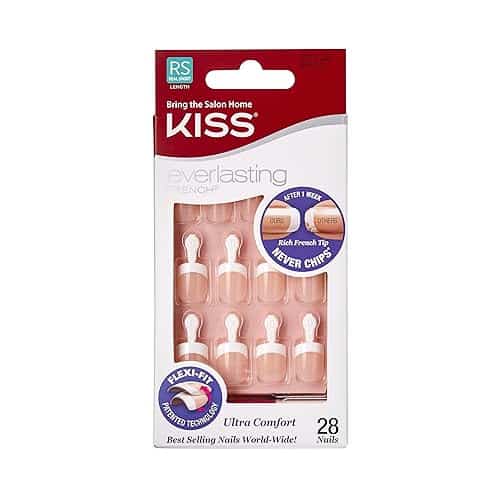 KISS Everlasting Press On Nails, Nail glue included, Endless', French, Real Short Size, Squoval Shape, Includes Nails, g Glue, anicure Stick, ini file