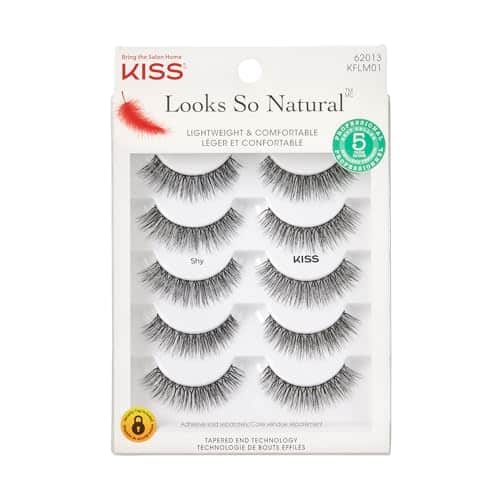 KISS Looks So Natural False Eyelashes, Shy', mm, Includes Pairs Of Lashes, Contact Lens Friendly, Easy to Apply, Reusable Strip Lashes