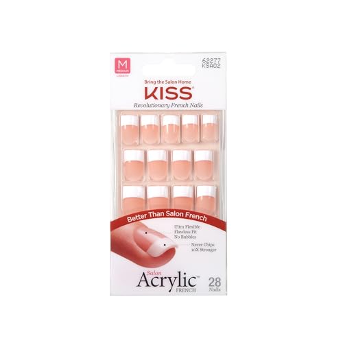 KISS Salon Acrylic Press On Nails, Nail glue included, 'Sugar Rush', French, Medium Size, Square Shape, Includes Nails, g Glue, anicure Stick, ini File