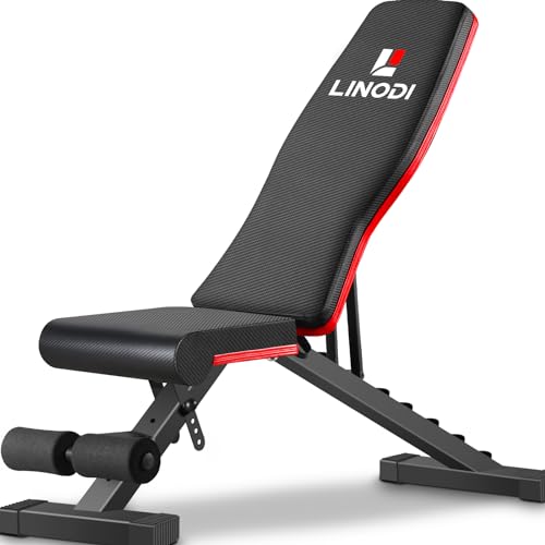 LINODI Weight Bench, Adjustable Strength Training Benches for Full Body Workout, Multi Purpose Foldable Incline Decline Home Gym Bench