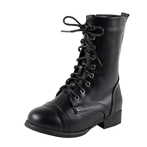 Link Beyonce K Children Girl's Comfort Lace Up Mid Calf Combat Boots,Black,
